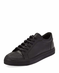 Jared Lang Leather Low Top Sneaker With Stud Textured Toe Black