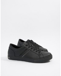 Versace Jeans Leather Trainers With Logo In Black