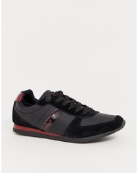 Versace Jeans Leather Trainers With Red Logo In Black
