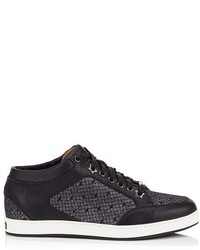 Jimmy Choo Miami Black Dotted Lace On Anthracite Fine Glitter Low Top Trainers