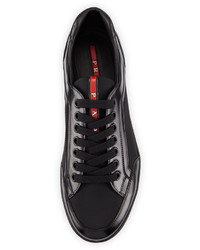 Prada Nylon Patent Leather Low Top Sneakers Black