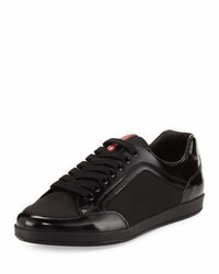 Prada Nylon Patent Leather Low Top Sneakers Black