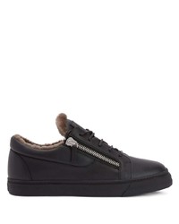 Giuseppe Zanotti Shearling Trimmed Leather Sneakers