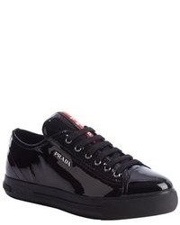 Prada Sport Black Patent Leather Low Top Sneakers