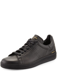 Tom Ford Warwick Grained Leather Low Top Sneakers Black