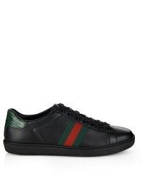 Gucci Web Stripe Low Top Leather Trainers