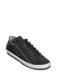 Zipped Canvas Leather Sneakers