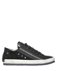 Zipped Canvas Leather Sneakers