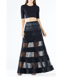 BCBGMAXAZRIA Krissy Faux Leather Striped Maxi Skirt