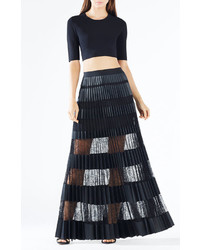 BCBGMAXAZRIA Krissy Faux Leather Striped Maxi Skirt 398