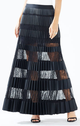 BCBGMAXAZRIA Krissy Faux Leather Striped Maxi Skirt 398