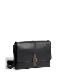 Boconi Leather Messenger Bag Black Green Plaid One Size