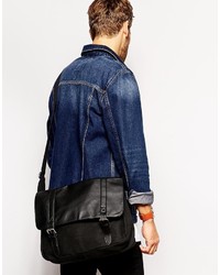 Asos Brand Canvas And Faux Leather Satchel In Black