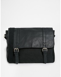 Asos Brand Canvas And Faux Leather Satchel In Black