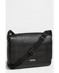 Burberry Emmett Check Embossed Leather Messenger Bag Black One Size