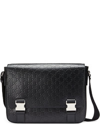 Gucci Signature Leather Messenger Bag Black