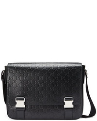 Gucci Signature Leather Messenger Bag Black
