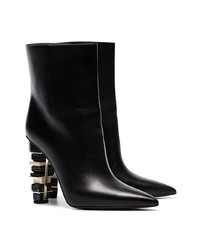 Poiret Black 100 Stacked Heel Leather Ankle Boots