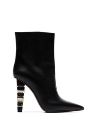 Poiret Black 100 Stacked Heel Leather Ankle Boots