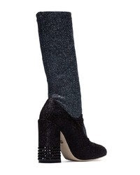 Dolce & Gabbana Black 105 Glitter Sock Insert Leather Boots