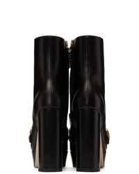 Gucci Black Leather Fringe Gg Platform Boots