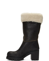 Miu Miu Black Shearling Crinkled Boots