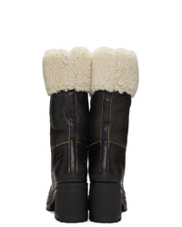 Miu Miu Black Shearling Crinkled Boots