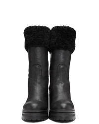 Miu Miu Black Shearling Crinkled Boots