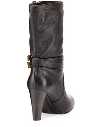Frye Marissa Slouchy Leather Mid Calf Boot Black