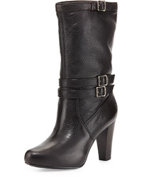 Frye Marissa Slouchy Leather Mid Calf Boot Black