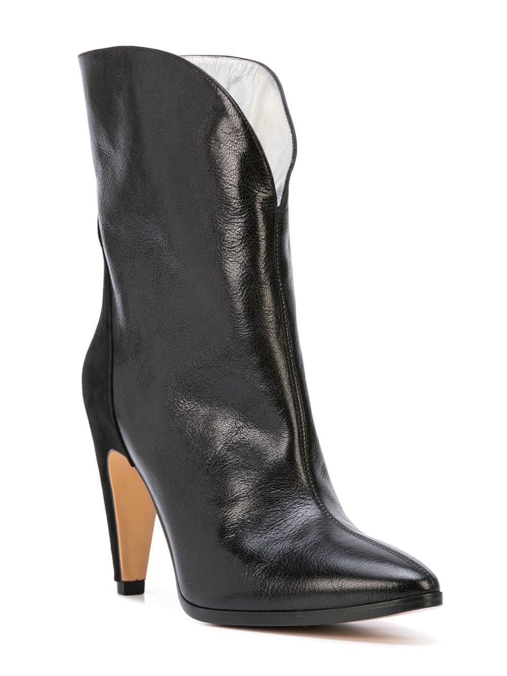 black leather mid heel ankle boots