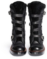 Nobrand Moto Shearling Pebbled Leather Buckle Boots