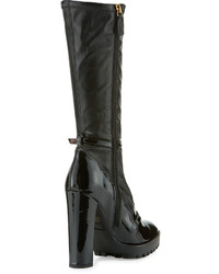 RED Valentino Patent Trim Leather Mid Calf Boot Black