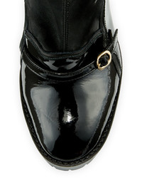 RED Valentino Patent Trim Leather Mid Calf Boot Black