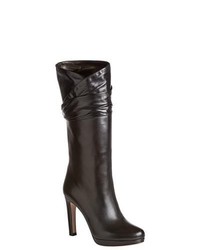 Prada Black Mid Calf Ruched Leather Boots