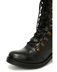 Report Signature Fenner Black Leather Mid Calf Combat Boots