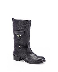 Tory Burch Kullman Pebbled Leather Mid Calf Boots