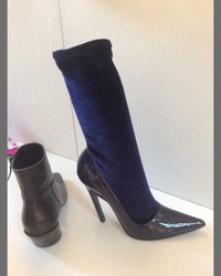 Balenciaga Velvet Patent Mid Calf 110mm Boot Noir