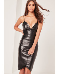 Missguided Strappy Faux Leather Midi Dress Black