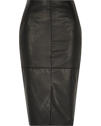 River Island Black Leather Look Pencil Skirt