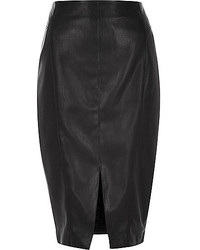 River Island Black Leather Look Seamed Pencil Skirt