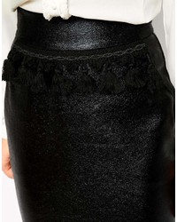 Sister Jane Cracked Faux Leather Pencil Skirt With Fringe Detail