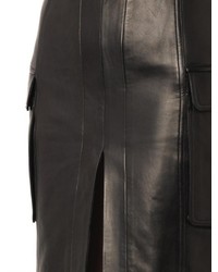 Balmain High Hem Slit Leather Pencil Skirt