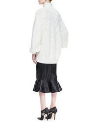 Oscar de la Renta Leather Midi Skirt With Peplum Flare Black
