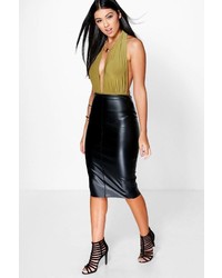 Boohoo Loren Leather Look Midi Skirt