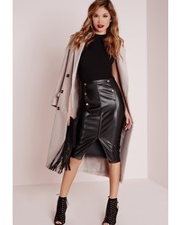Missguided Button Front Faux Leather Midi Skirt Black