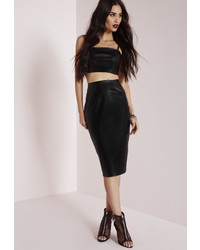 Missguided Faux Leather Midi Skirt Black