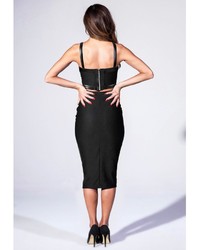 Missguided Faux Leather Panelled Midi Skirt In Black