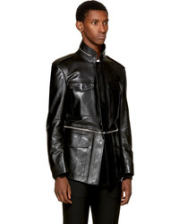 Alexander McQueen Black Leather Military Jacket
