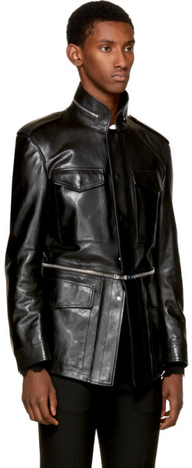 Alexander McQueen Black Leather Military Jacket, $4,835 | SSENSE ...